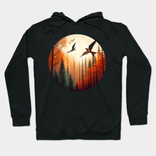 Low Poly Autumn Forest Treetops with Birds Hoodie